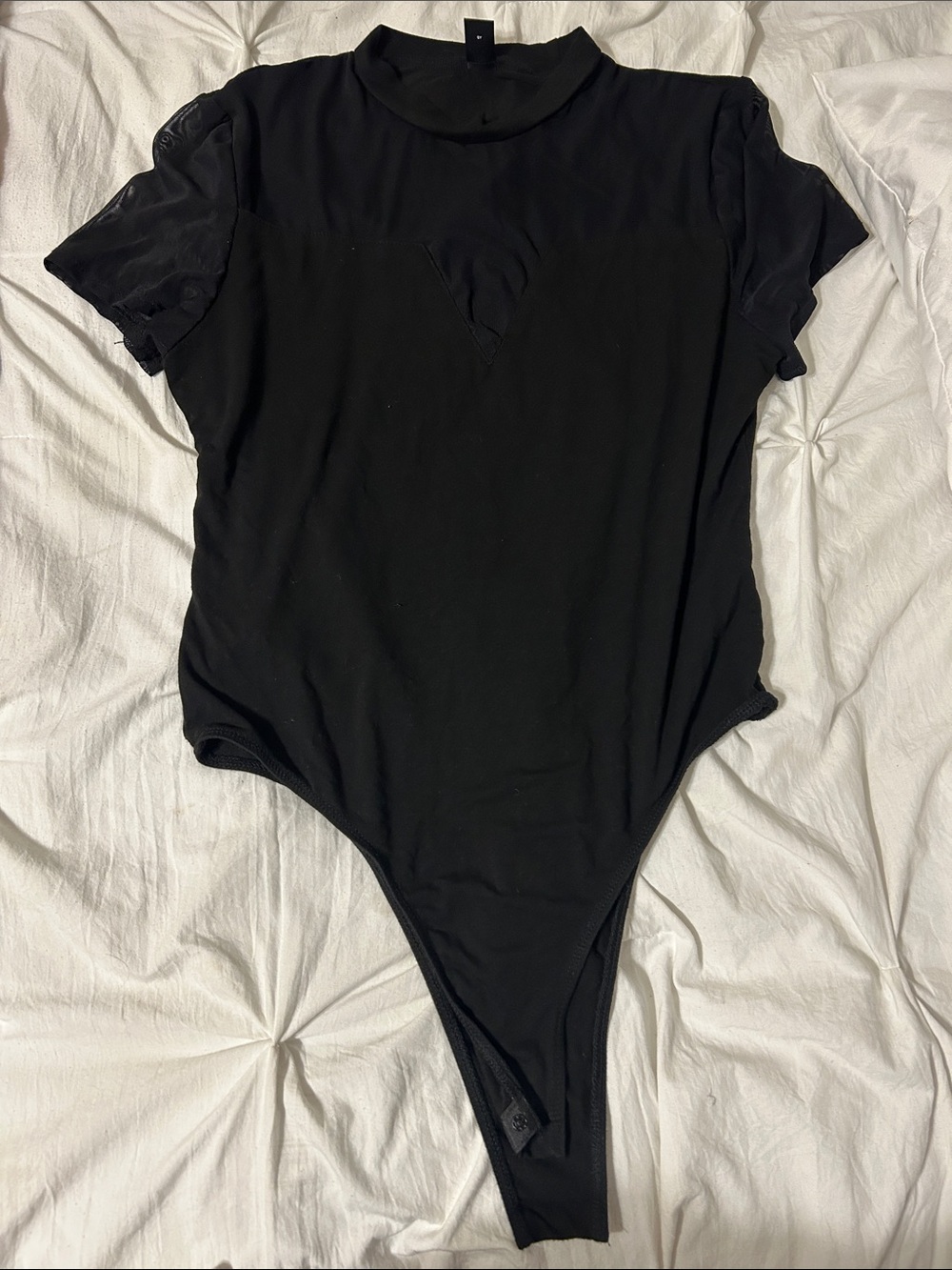 SHEIN Black Short Sleeve Mock Neck Stretch Bodysuit